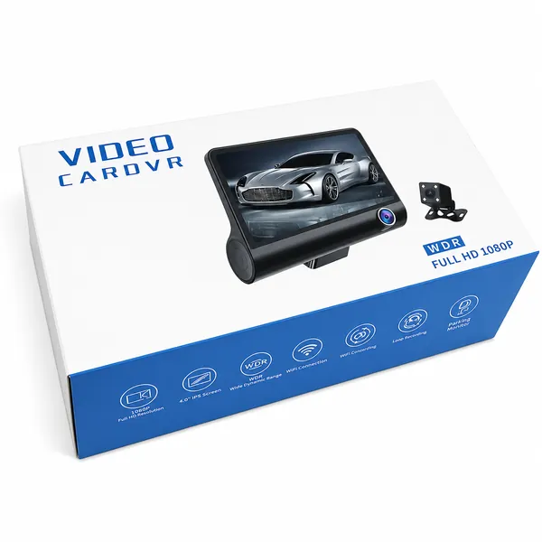 Video Card VR Triple Lens Dash Cam – Full HD 3-Channel Car DVR Recorder